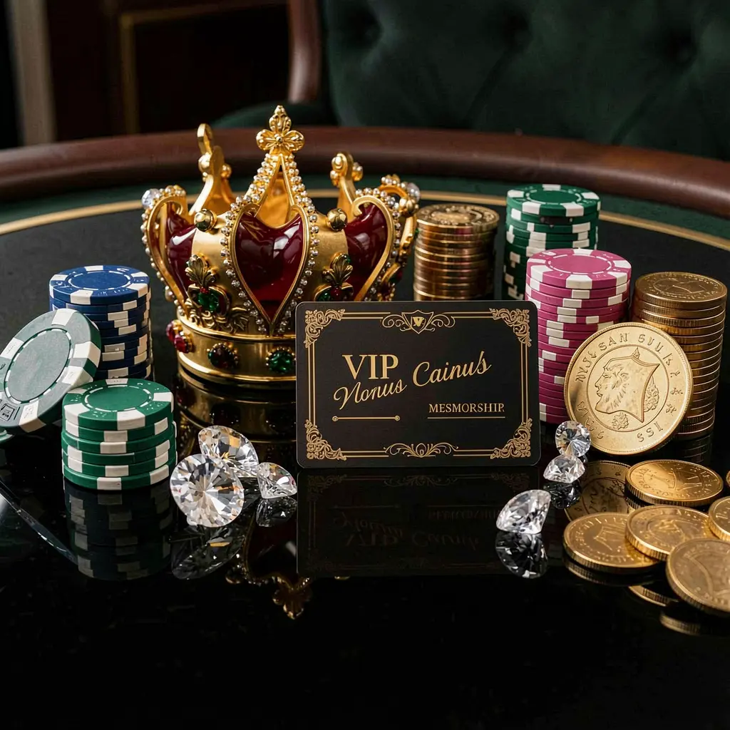 JBC777 VIP casino bonus concept featuring a golden crown, luxury membership card, poker chips, diamonds, and coins displayed on a glossy black table in an elegant premium style